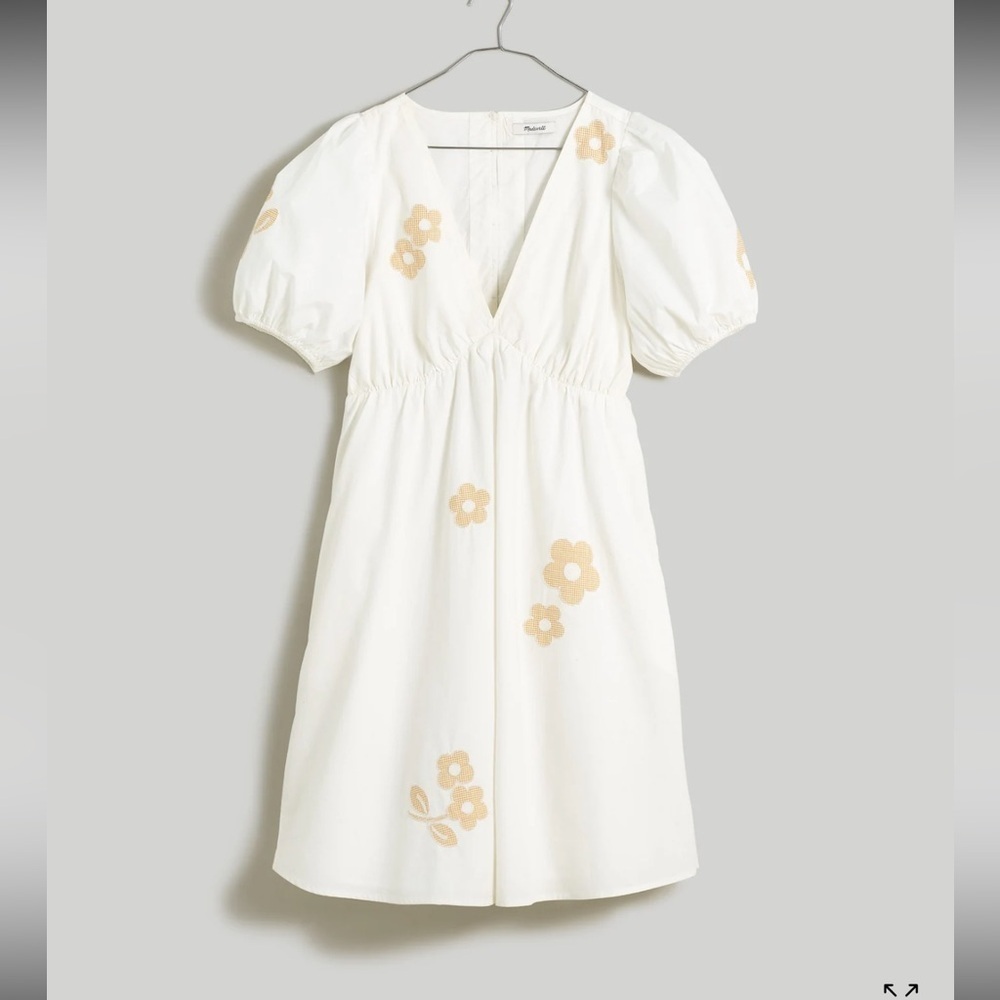 Madewell Annamarie Mini Dress White poplin hoho Floral embroidered accent dress - Picture 3 of 11